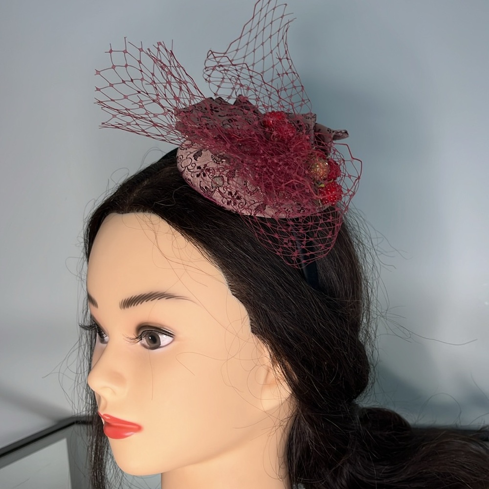 Vintage By Nancy Rose Raspberry gorgeous Fascinator